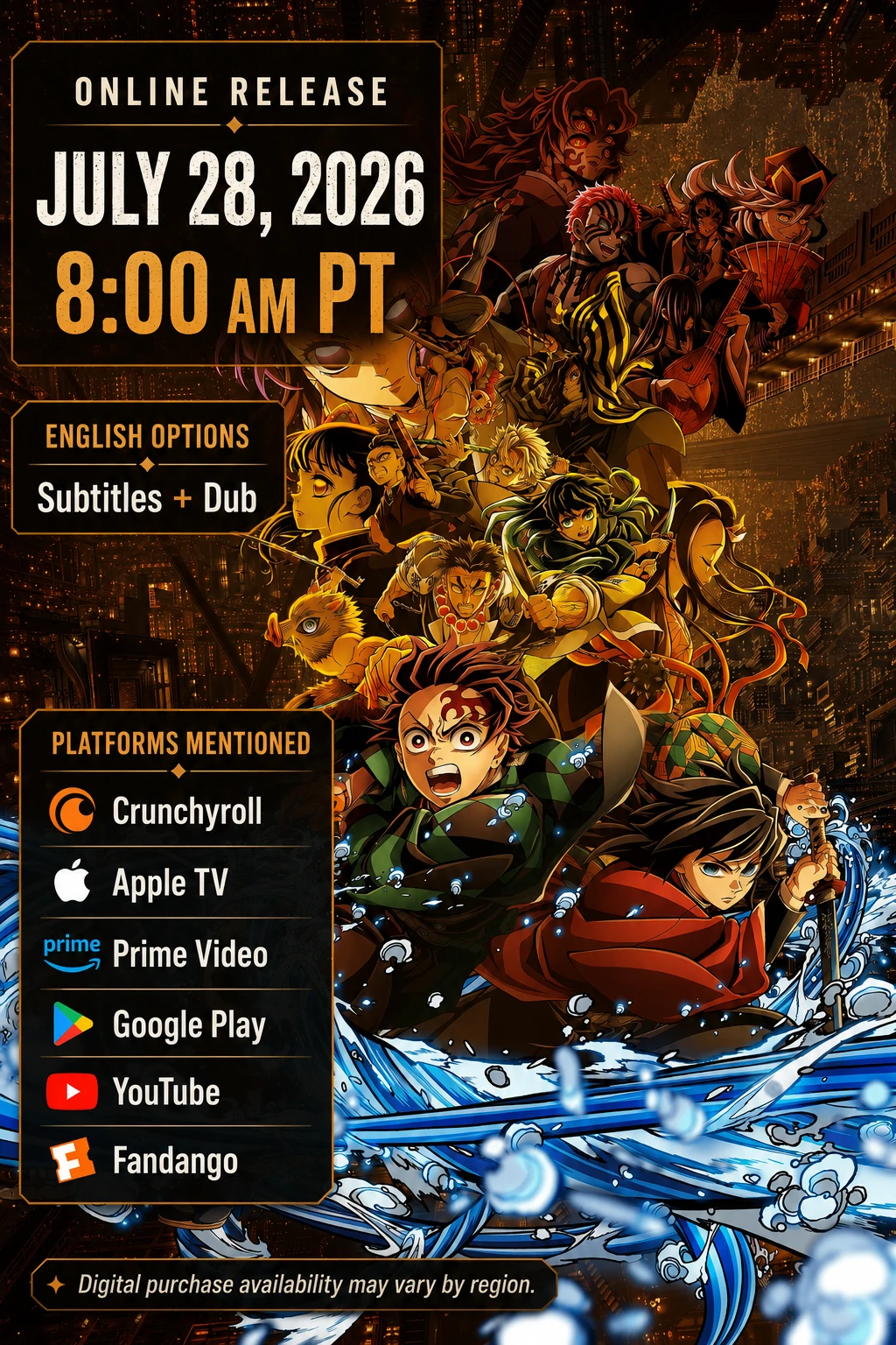 Demon Slayer Infinity Castle streaming release date and English-language platforms