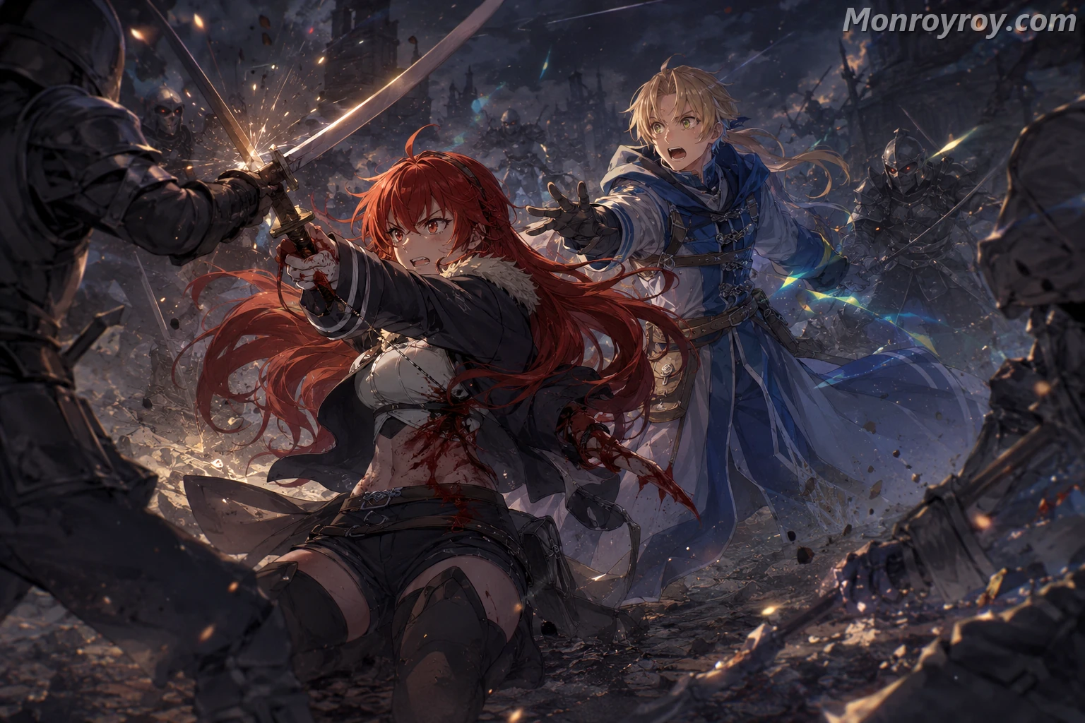 Eris sacrificing herself to save Future Rudeus during the battle against Atofe