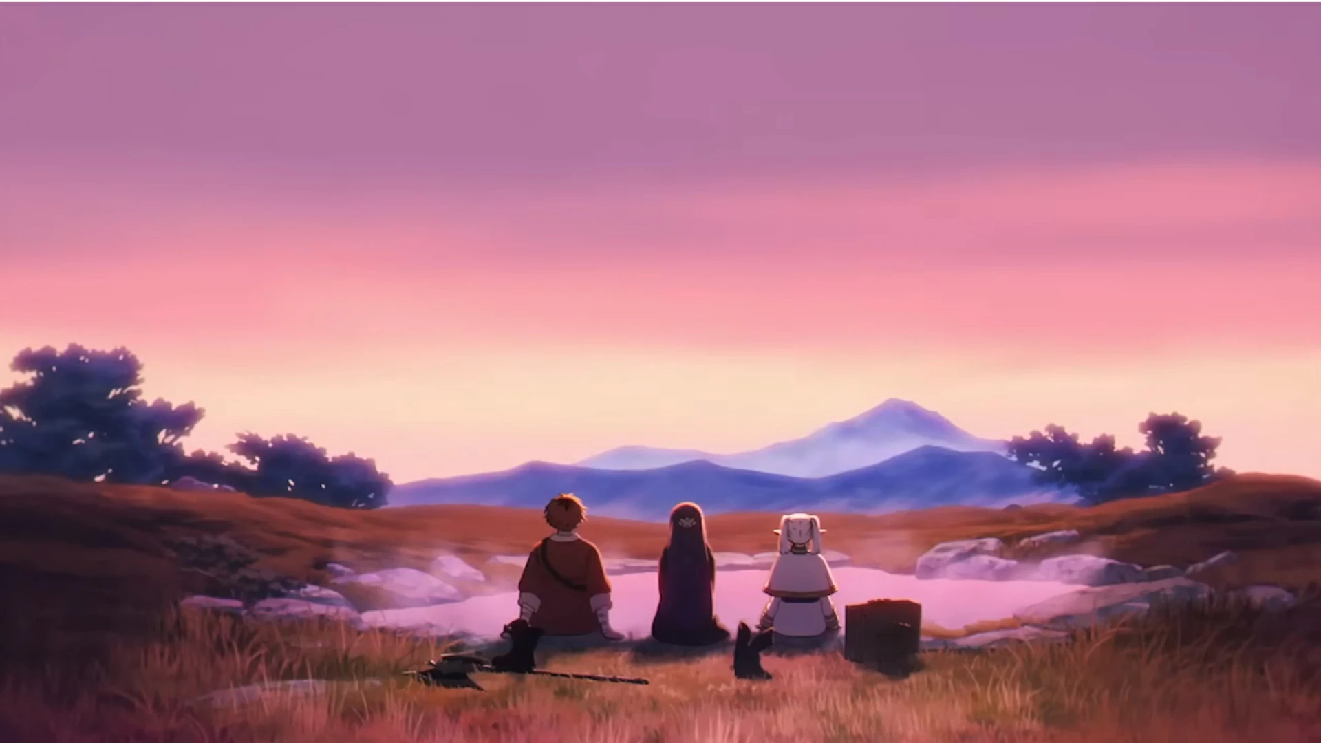 Frieren, Fern and Stark creating a quiet memory together during the pointless journey