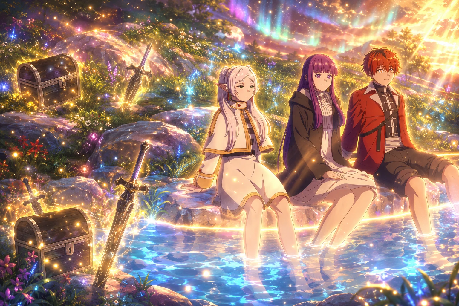 Pointless journey in Frieren explained through Frieren, Fern and Stark reaching the secret hot spring