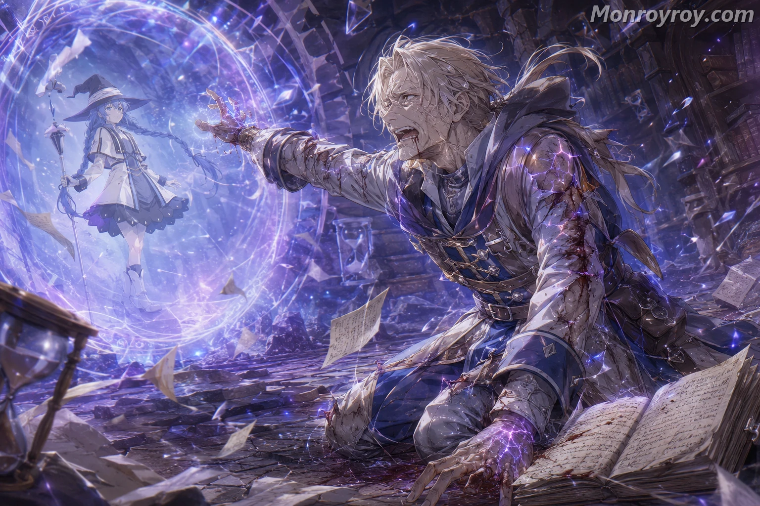 Future Rudeus using Time Travel Magic to warn his younger self before the dark future begins