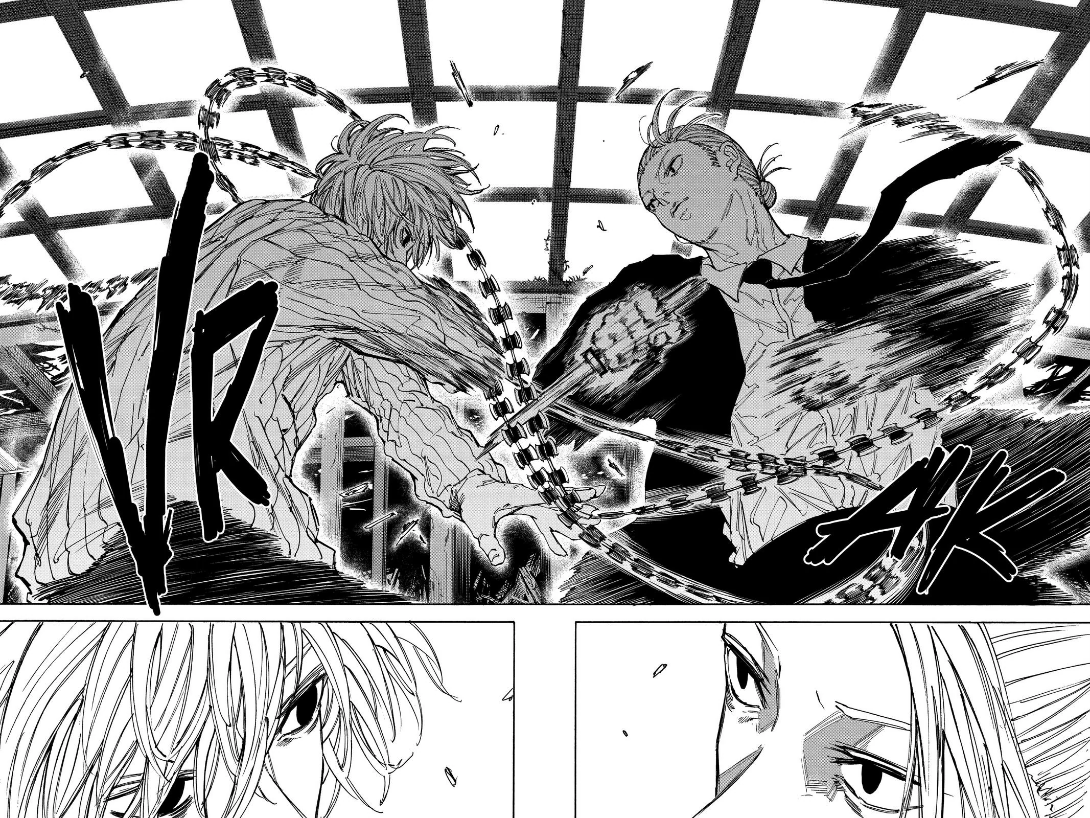 Kei Uzuki fighting Taro Sakamoto with his segmented sword whip