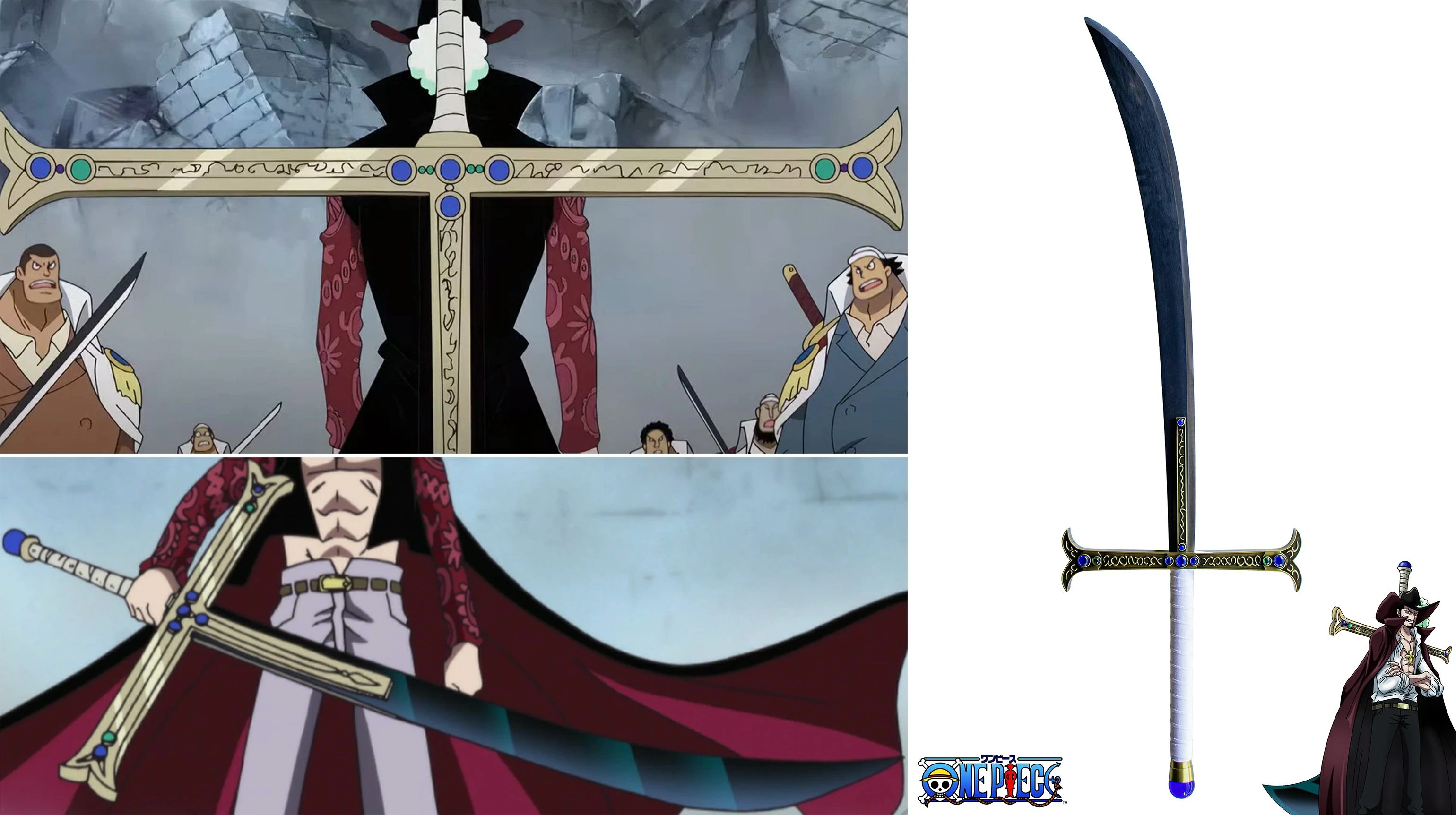 Mihawk standing with Yoru as its cross-shaped Black Blade dominates the scene