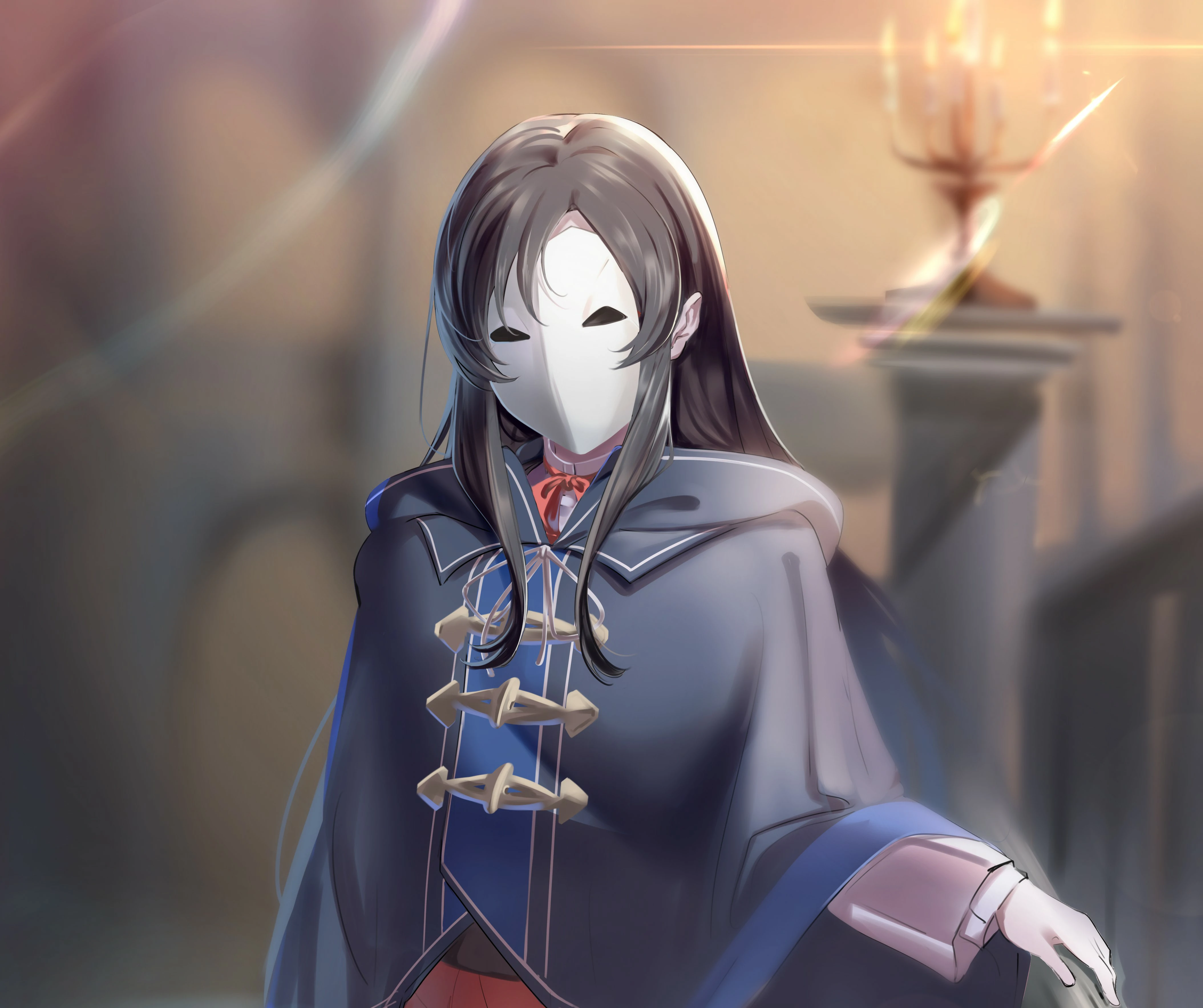 Nanahoshi wearing her plain white mask as Silent Sevenstars