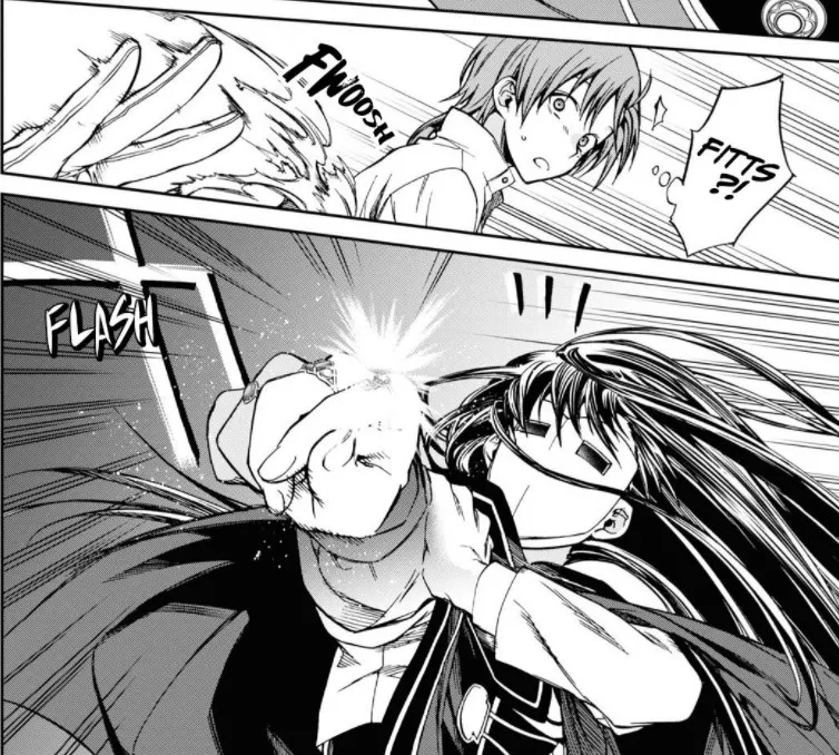 Nanahoshi using her three protective magic rings against magical and physical attacks