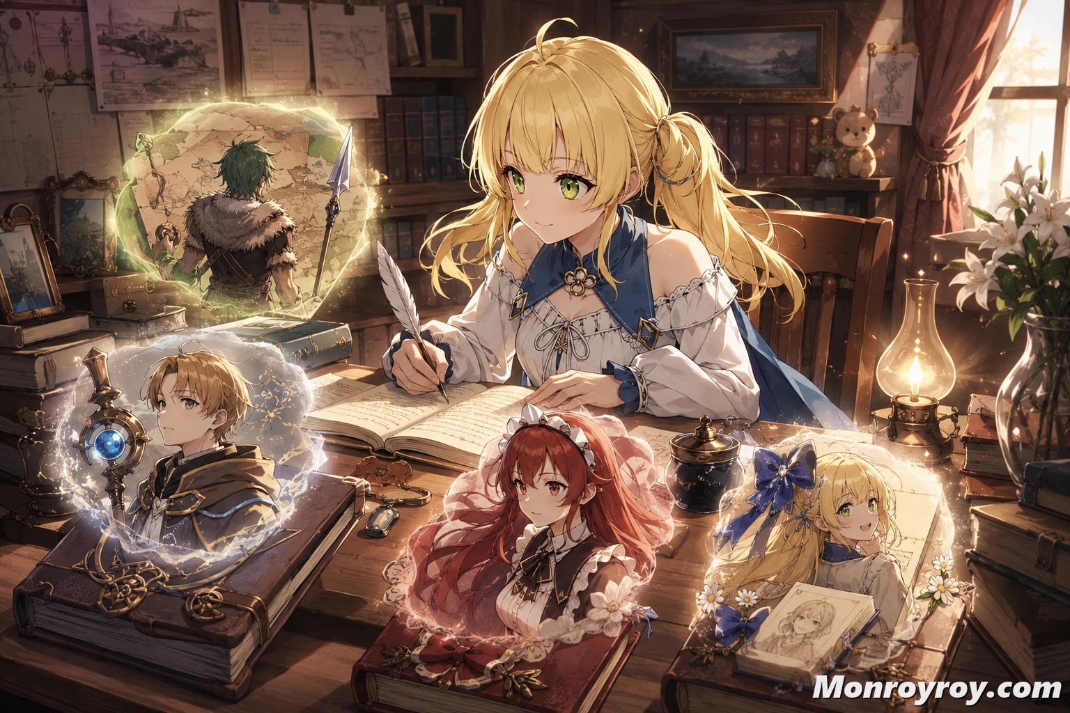 Norn Greyrat writing books about the Superd tribe Rudeus Aisha and her own life