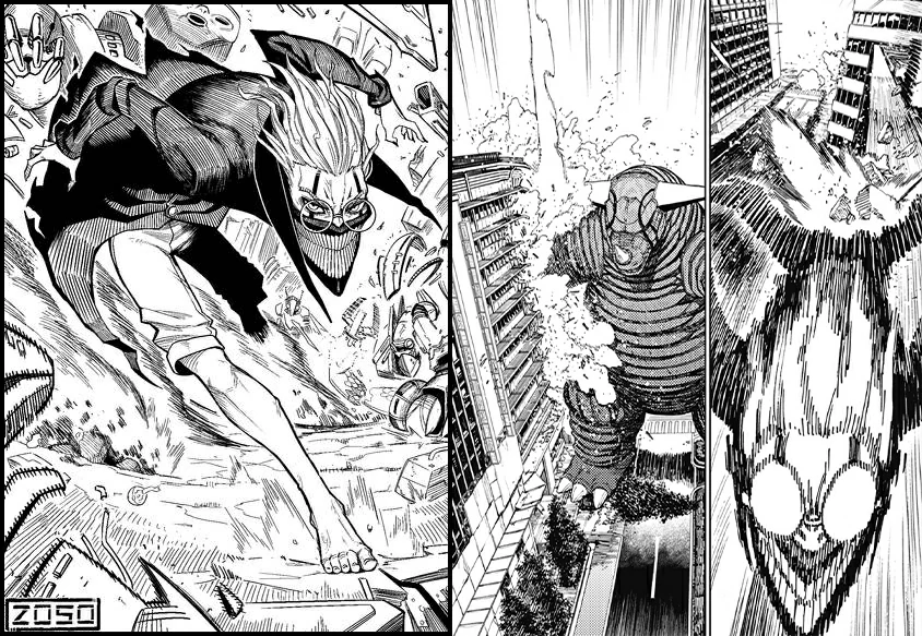 Okarun using Turbo Granny speed at 100 kilometers per hour during battle