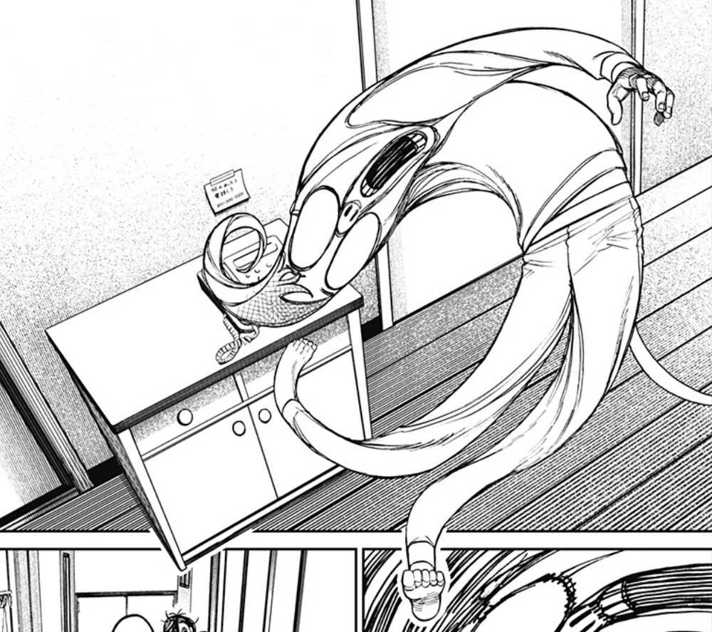 Okarun traveling through telephone lines beside his uncontrolled astral projection
