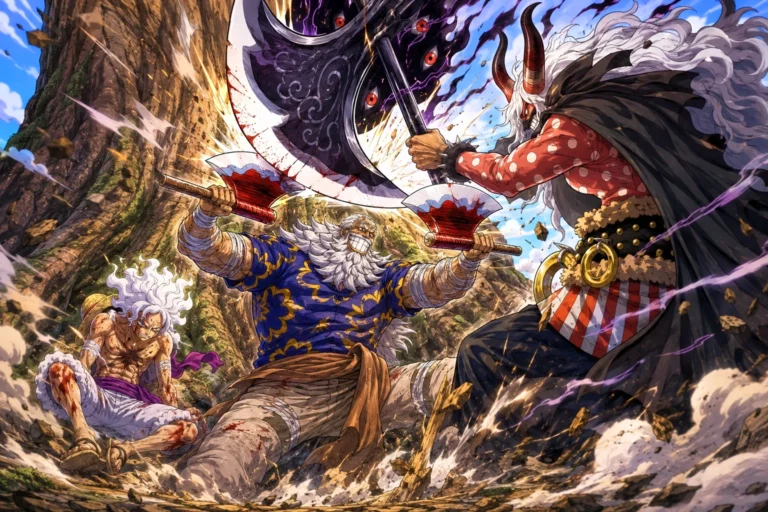 One Piece Chapter 1189 analysis showing Gaban blocking Imu’s attack to save Luffy