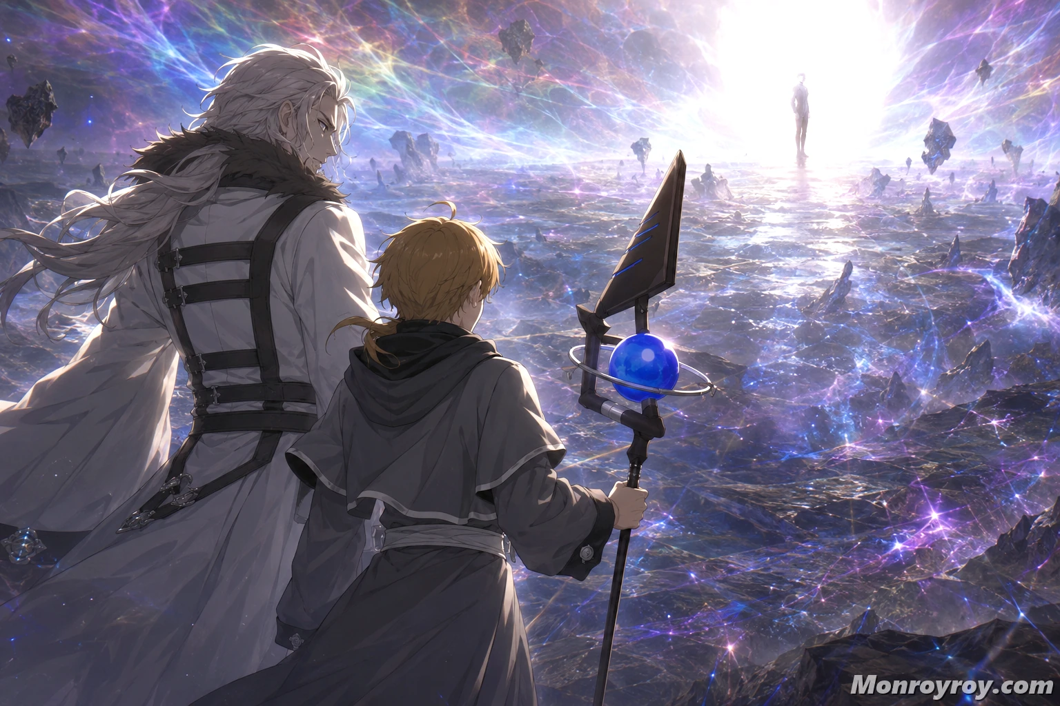 Orsted and Rudeus standing together as comrades against Hitogami