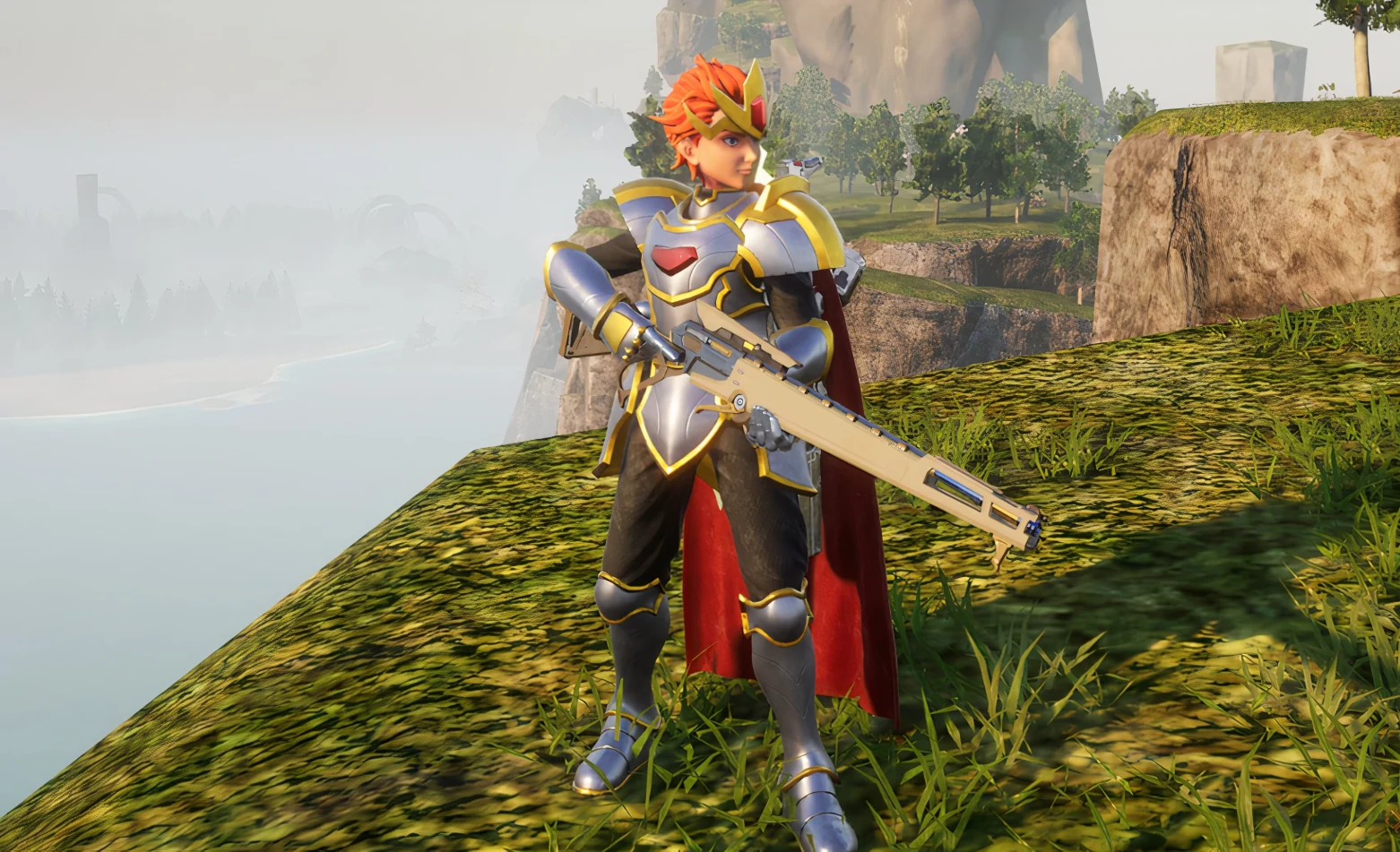 Palworld player charging a long-range rifle shot at a boss