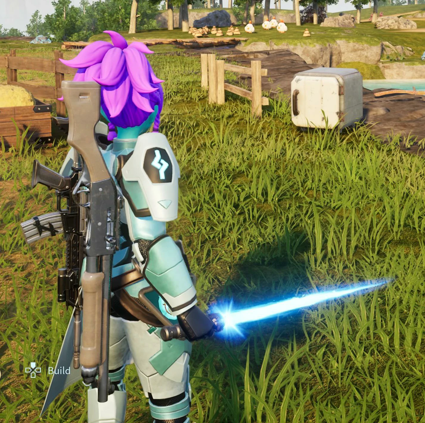 Palworld player using a Laser Sword against a high-level enemy
