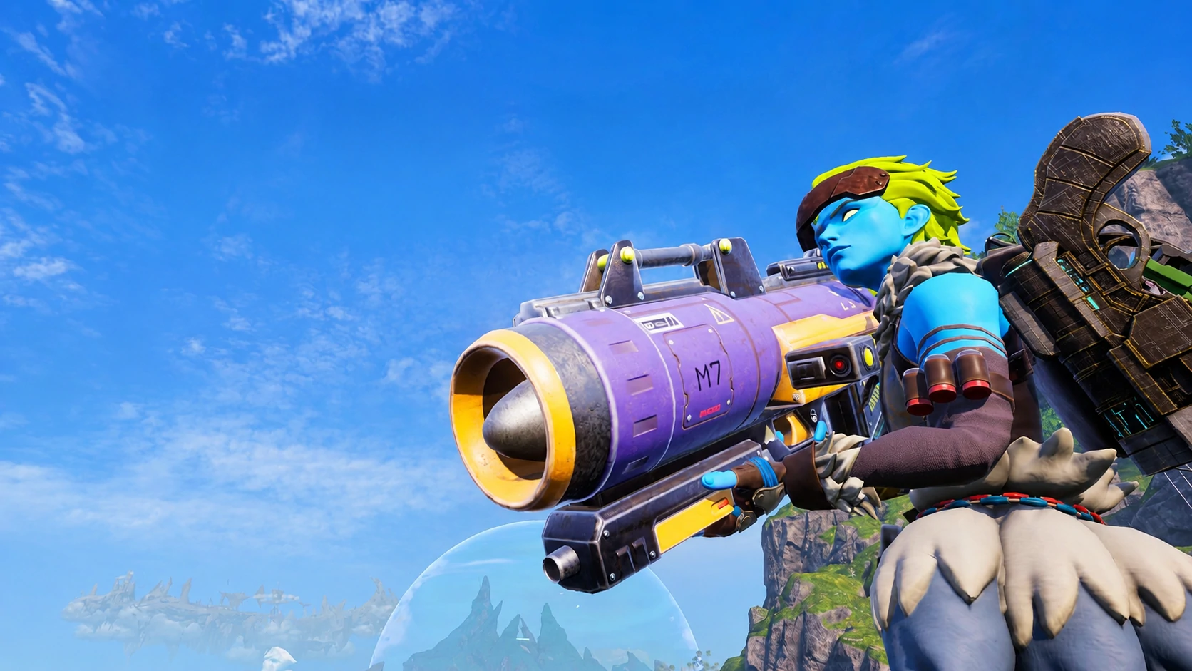 Palworld player firing a Meteor Launcher at clustered enemies