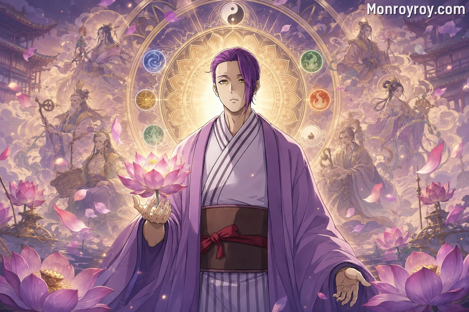 Rien portrayed through the symbolism of Fugen Jotei and the Eight Immortals