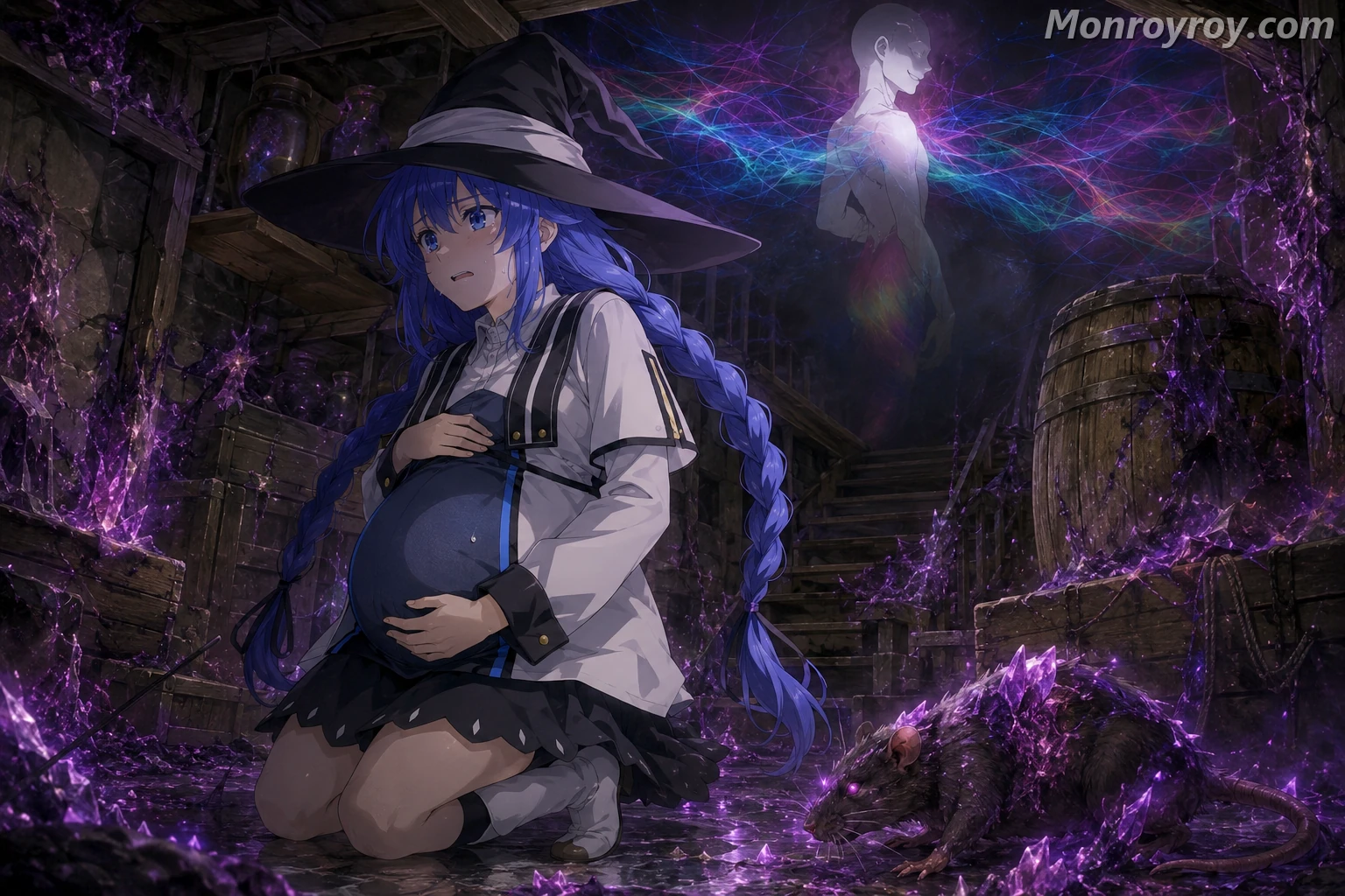Roxy infected with Magic Stone Disease by the rat released through Hitogami’s manipulation