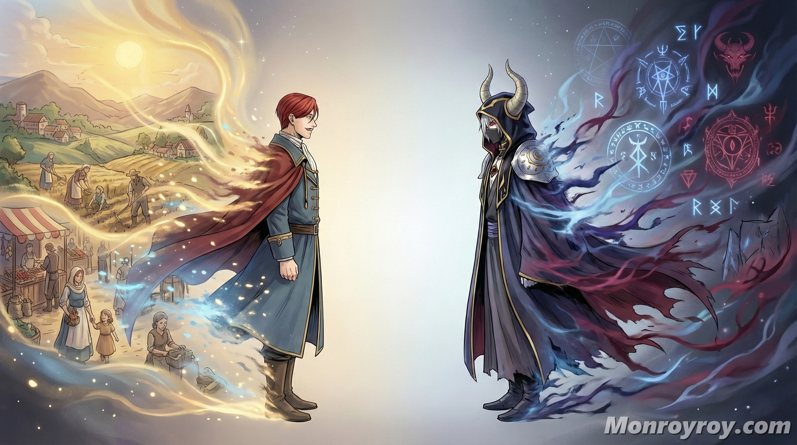 Schlacht the Omniscient facing the Hero of the South in a battle of future sight