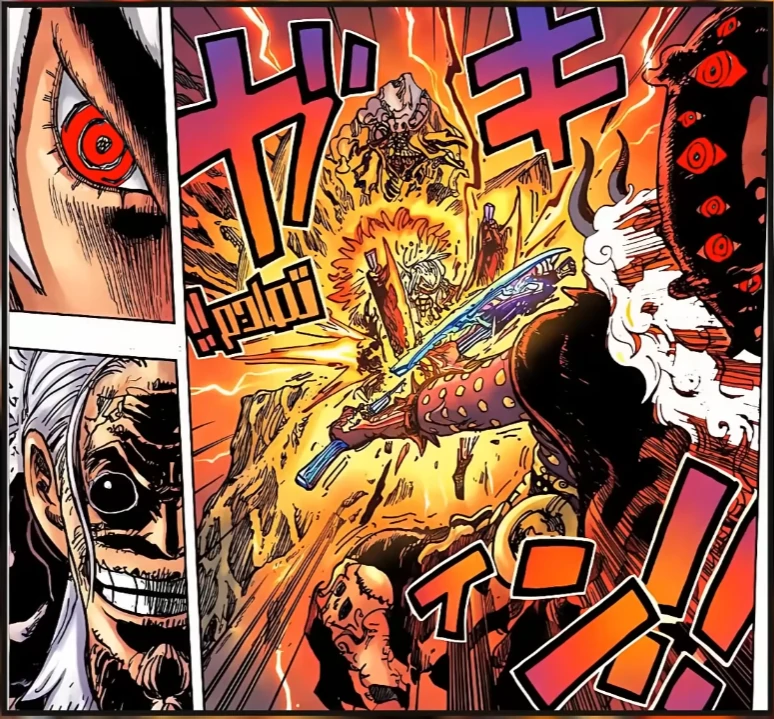 Scopper Gaban blocks the Xing Tian Axe and saves Luffy