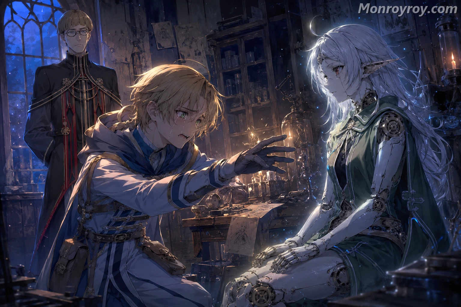 Future Rudeus facing an automaton modeled after Sylphiette