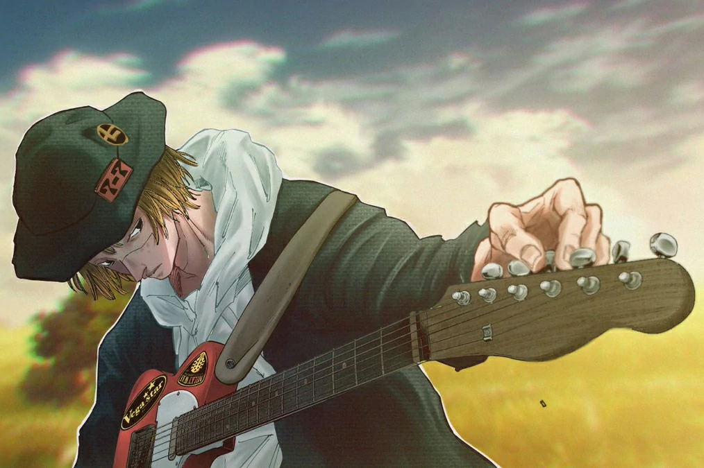 Tanabata transmitting destructive sound waves through his guitar