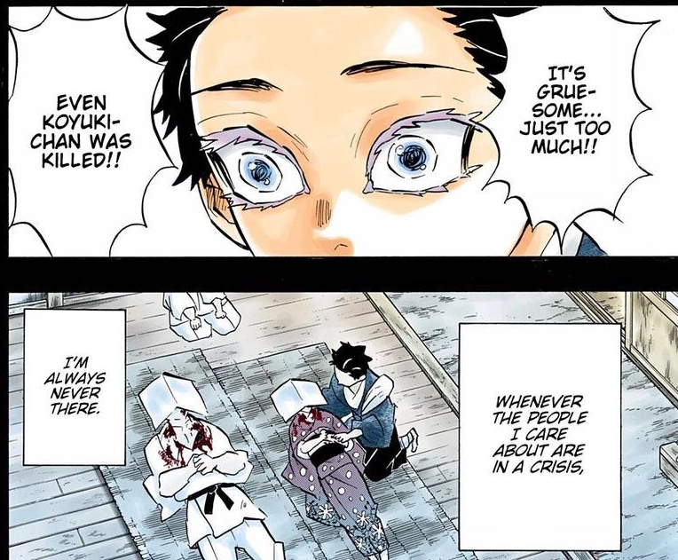Hakuji discovering Koyuki and Keizo after the rival dojo poisoned the well