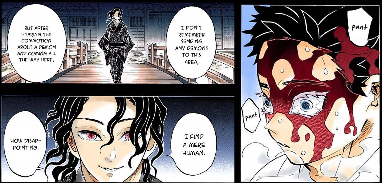 Muzan Kibutsuji transforming the broken Hakuji into the demon Akaza