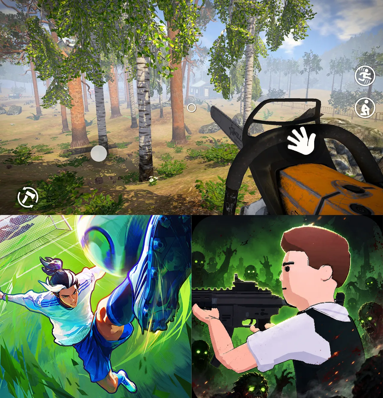 Poly Zombie War Flash Peak and Lumberjack Simulator 3D mobile gameplay